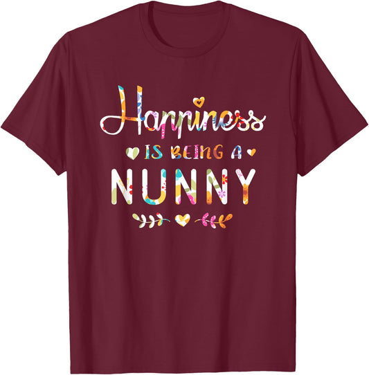 Happiness Is Being a Nunny Cute Grandma Christmas gift T-Shirt - T-Shirt | Maroon