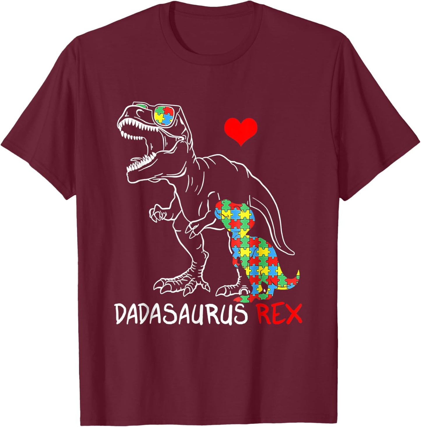 Dadasaurus Rex Autism Awareness Proud Dad Father's Day T-Shirt - T-Shirt | Maroon