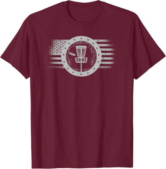 Cool Disc Golf Sport USA Grunge Flag - Disc Golf T-Shirt - T-Shirt | Maroon