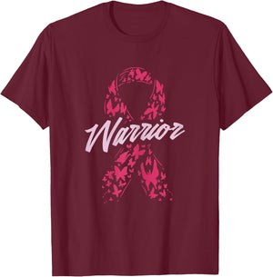 Warrior Butterfly Pink Ribbon Breast Cancer Awareness Gift T-Shirt - T-Shirt | Maroon
