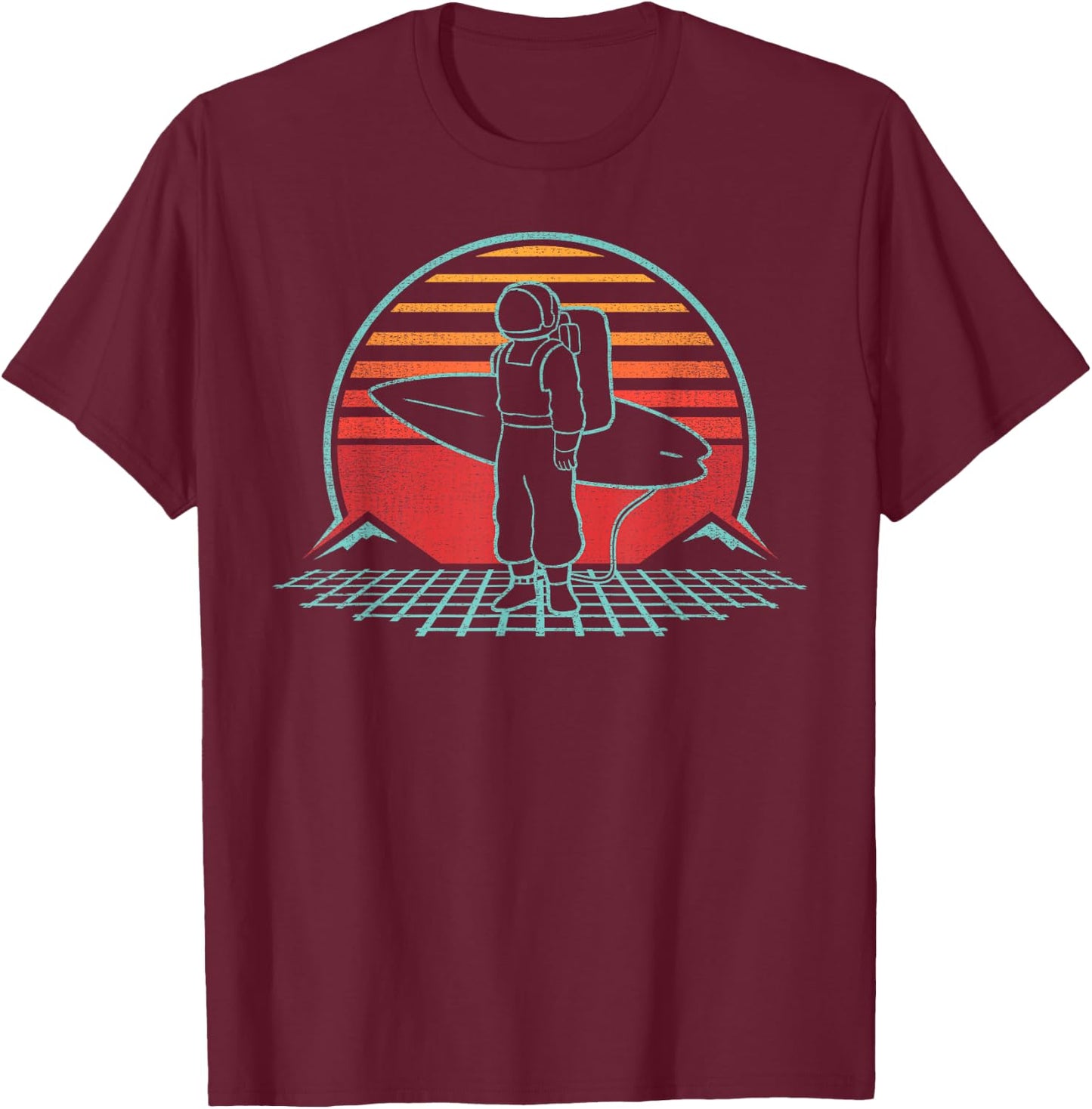 Astronaut Surfer Beach Sunset Retro Vintage Spaceman Surfing T-Shirt - T-Shirt | Maroon