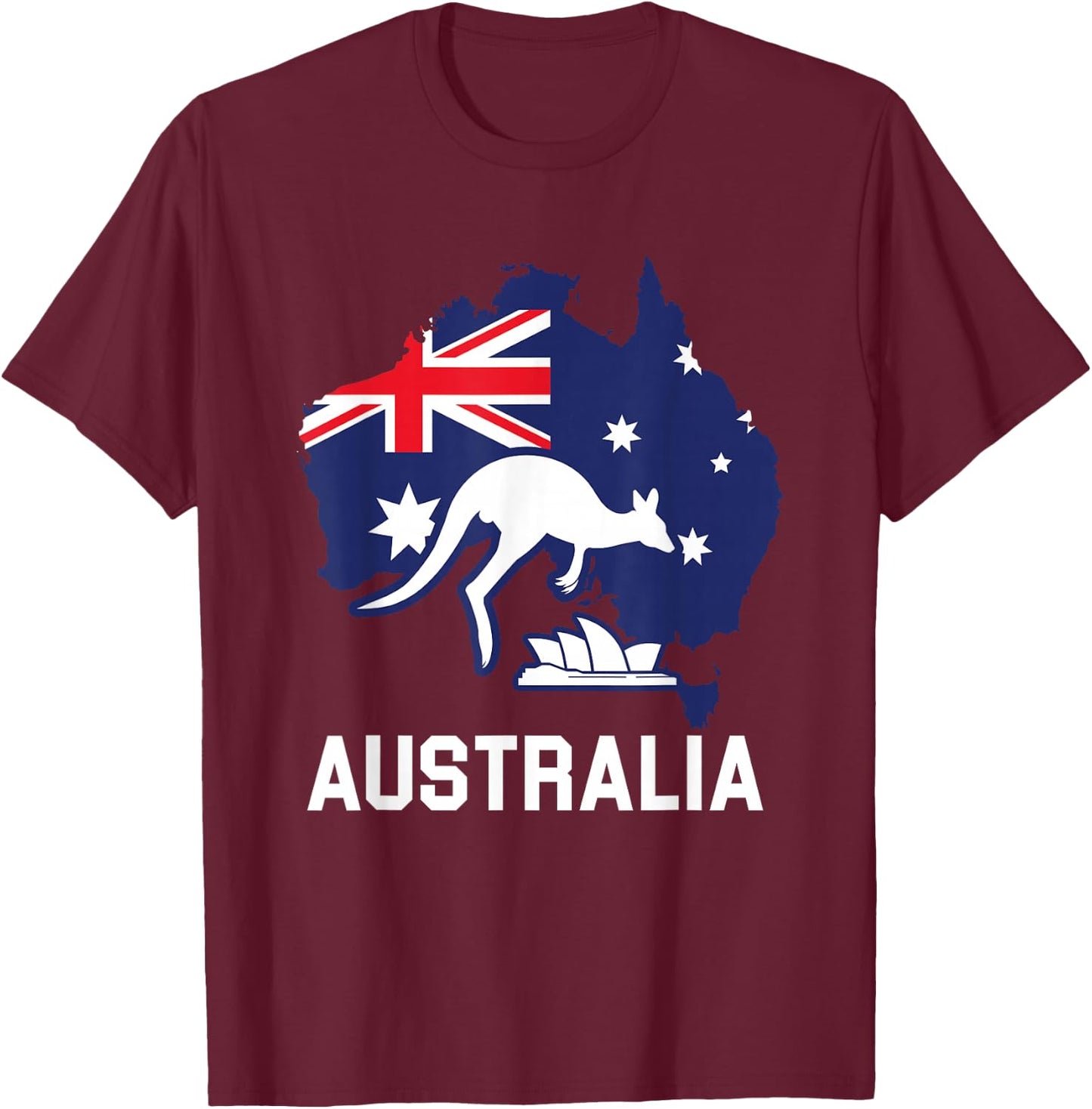 Australia Country Map Australian Kangaroo Melbourne Aussie T-Shirt - T-Shirt | Maroon