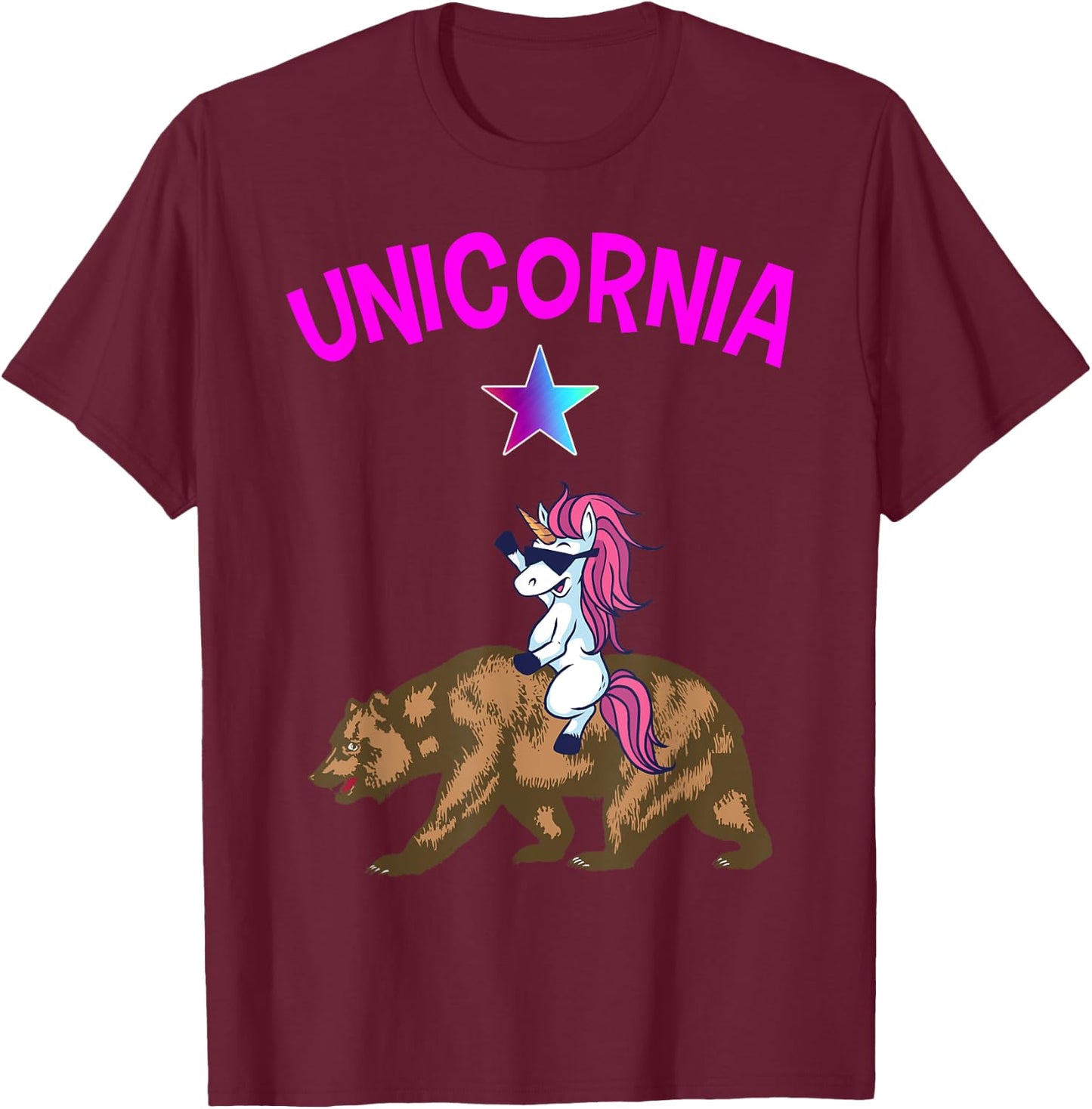 Unicornia Shirt Funny California Unicorn Gift T-Shirt - T-Shirt | Maroon
