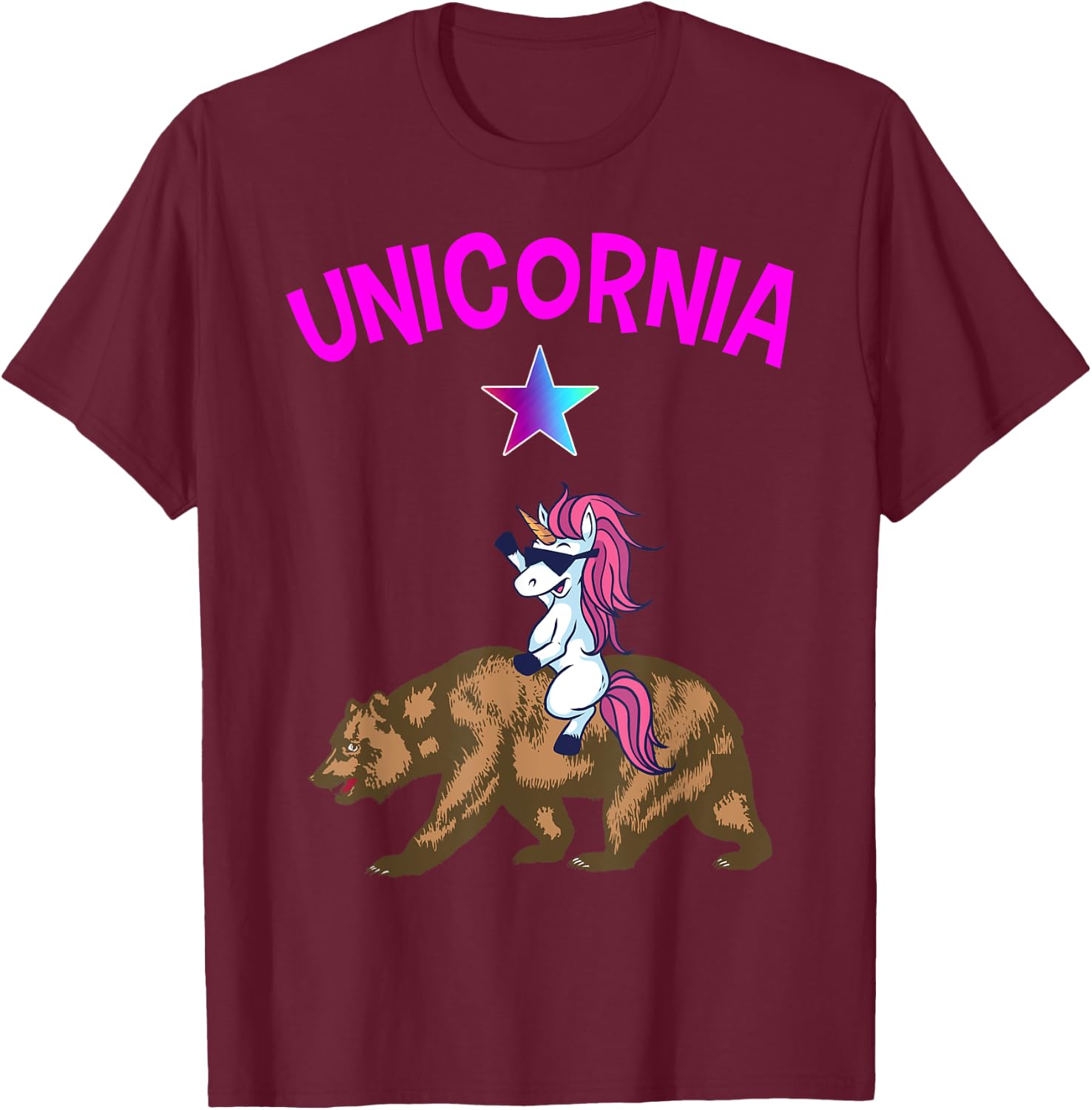 Unicornia Shirt Funny California Unicorn Gift T-Shirt - T-Shirt | Maroon