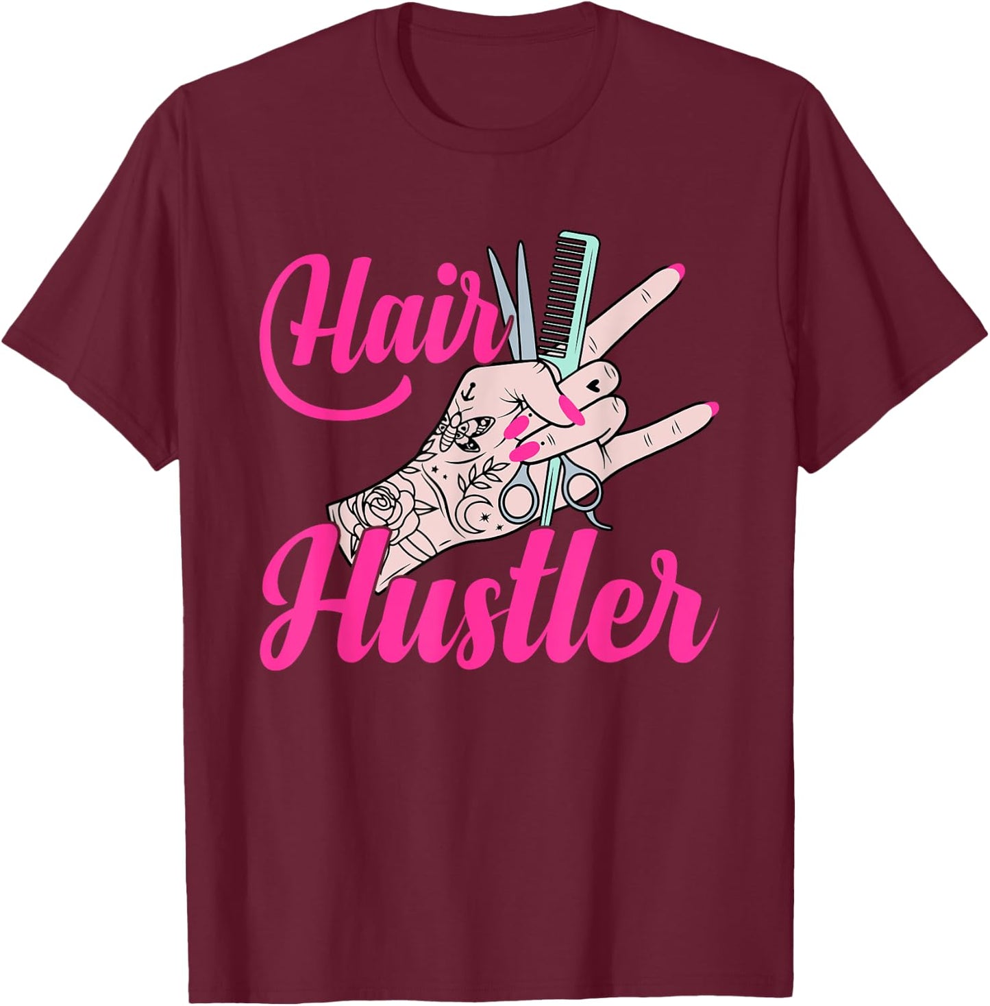 Hair Boss Hairstylist Hairdresser Scissors Hand Hair Hustler T-Shirt - T-Shirt | Maroon