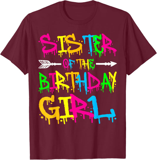 Sister of the Birthday Girl Retro 80's Party Shirt T-Shirt - T-Shirt | Maroon