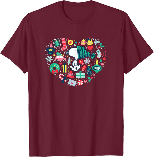 Peanuts - Snoopy Holiday Icons Heart T-Shirt - T-Shirt | Maroon