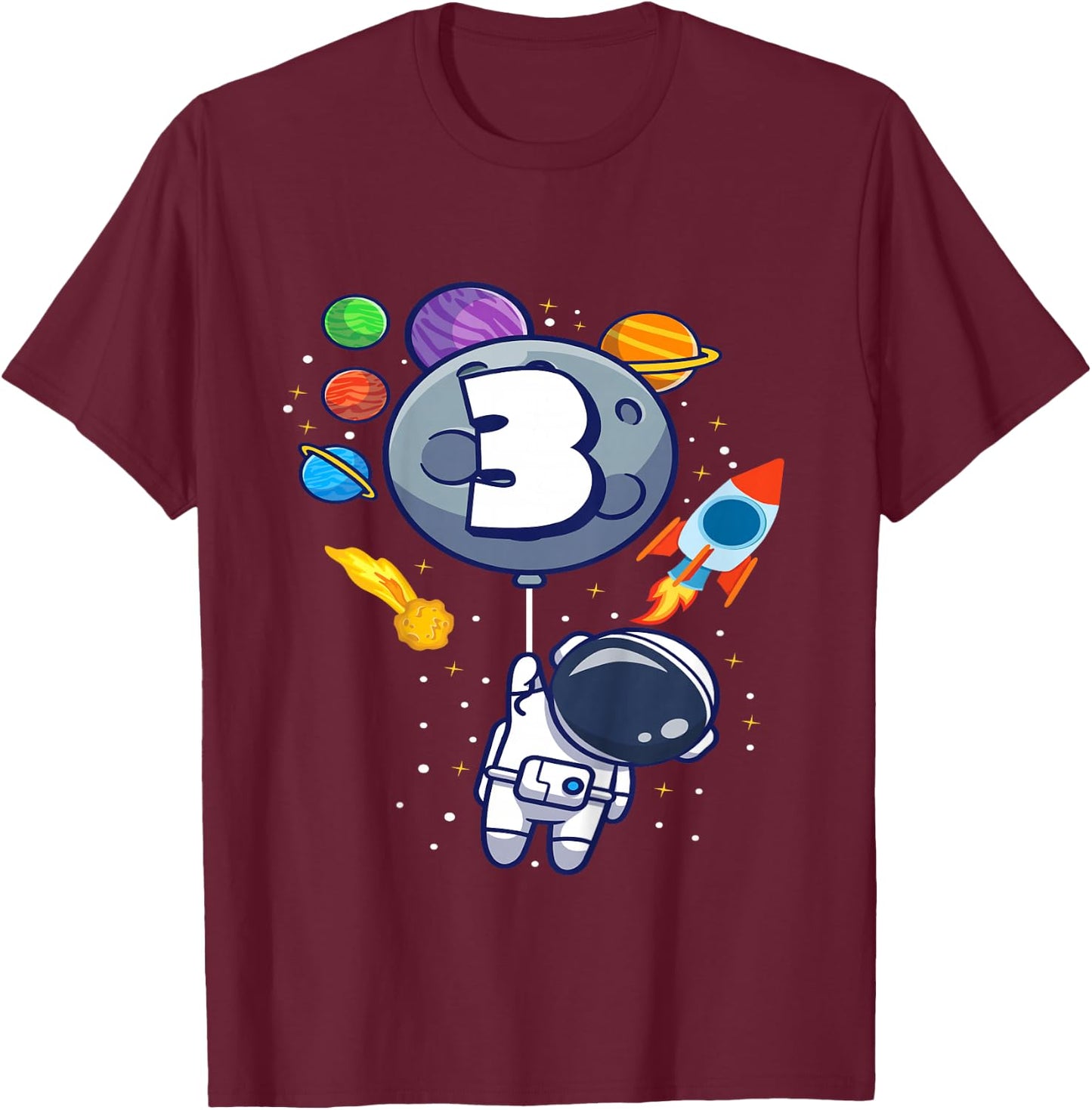 Kids Third Birthday Astronaut 3 Year Old Birthday Boy T-Shirt - T-Shirt | Maroon
