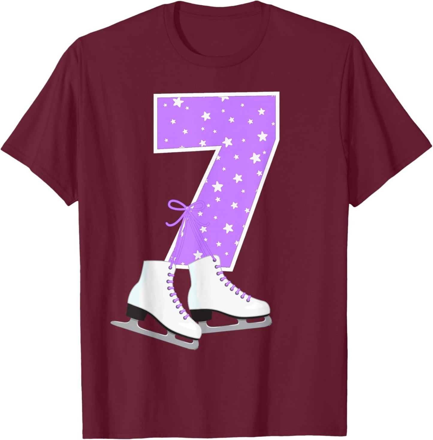 Kids Ice Skating 7 Years I'm 7 Birthday Girl Ice Skate Party T-Shirt - T-Shirt | Maroon