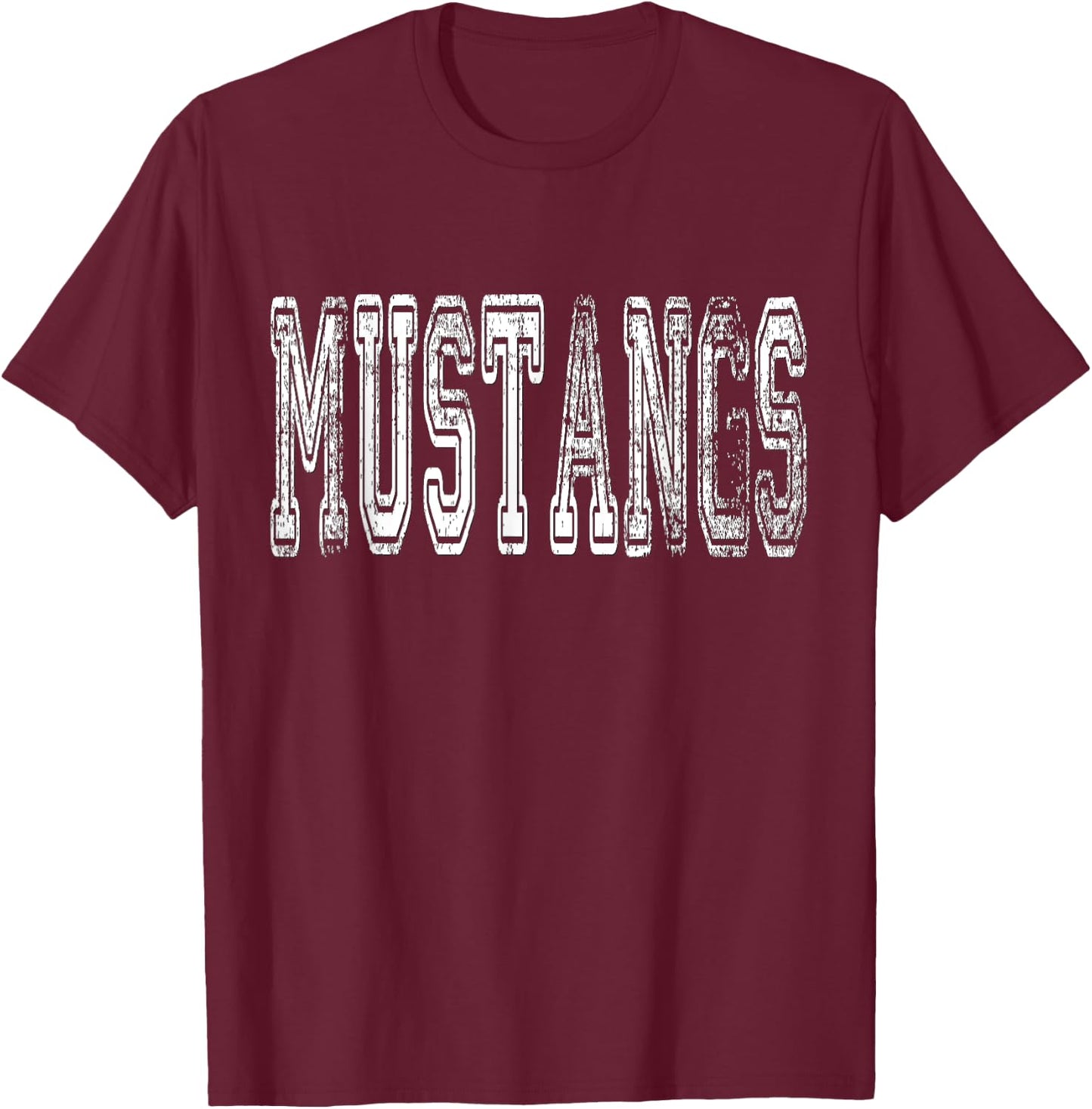 Mustangs Mascot Distressed Vintage School Sports Name Fans T-Shirt - T-Shirt | Maroon