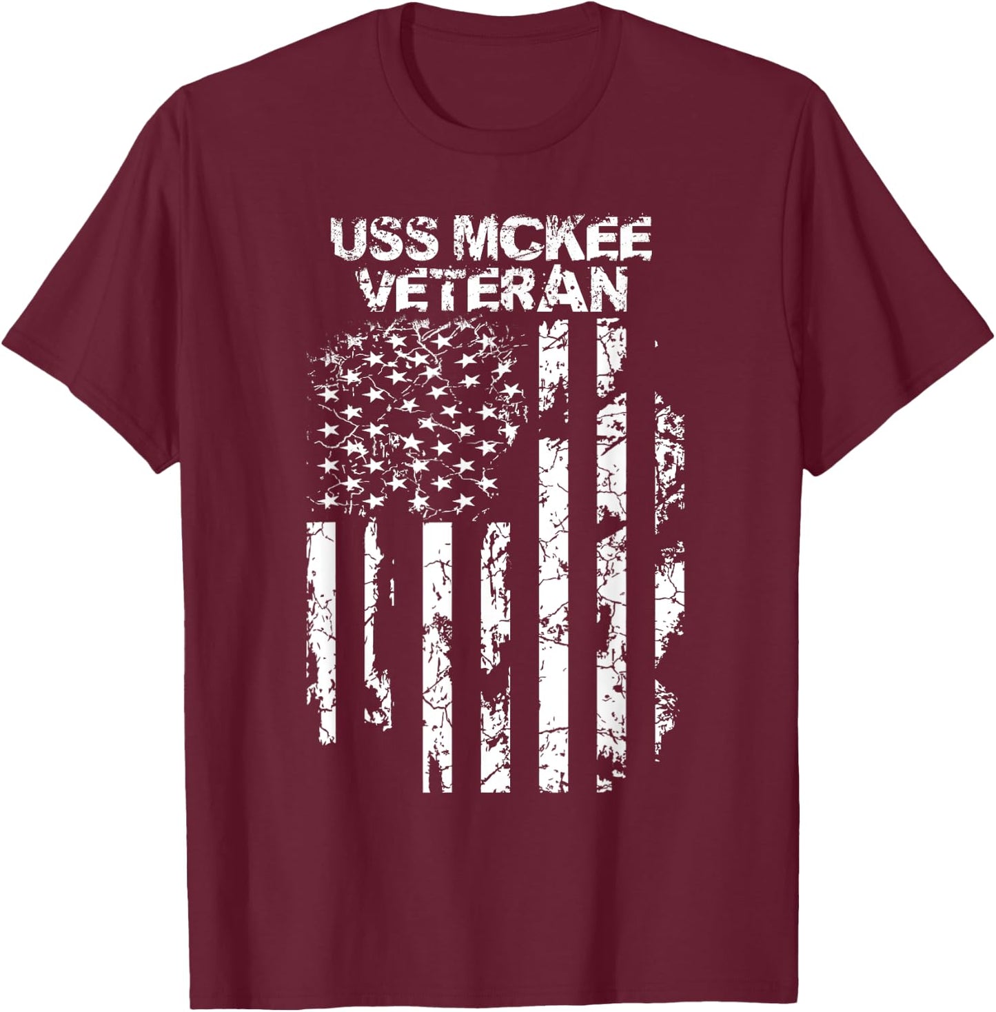 USS McKee Military Veteran Distressed USA Flag Women Men T-Shirt - T-Shirt | Maroon