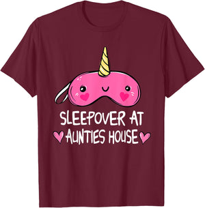 Sleepover At Aunties House Unicorn Sleep Mask T-Shirt - T-Shirt | Maroon