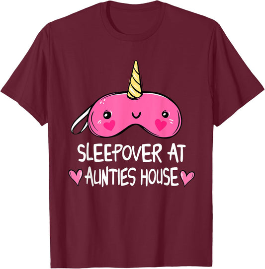 Sleepover At Aunties House Unicorn Sleep Mask T-Shirt - T-Shirt | Maroon
