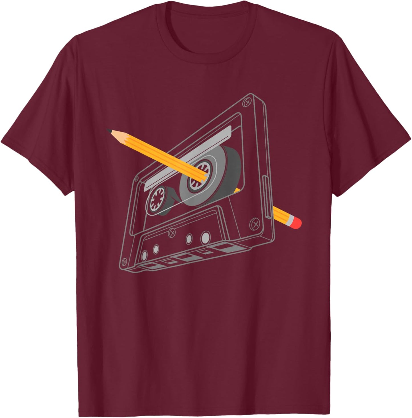 Vintage Rewind Funny 80s 90s Cassette Pencil Gift Men Women T-Shirt - T-Shirt | Maroon