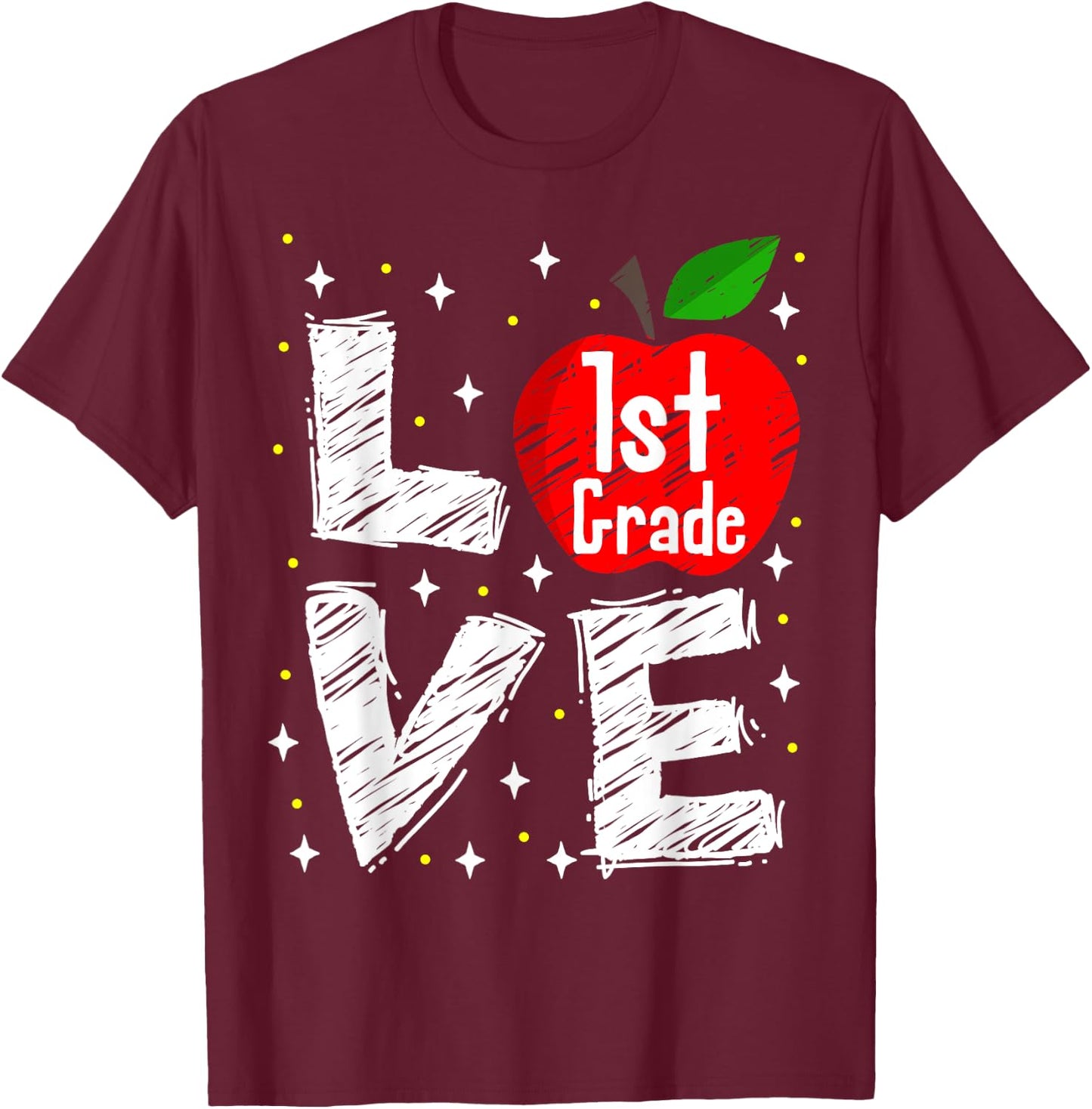 Love 1st Grade Apple Funny Back To School Teacher Gift Men Women Kids T-Shirt - T-Shirt | Maroon