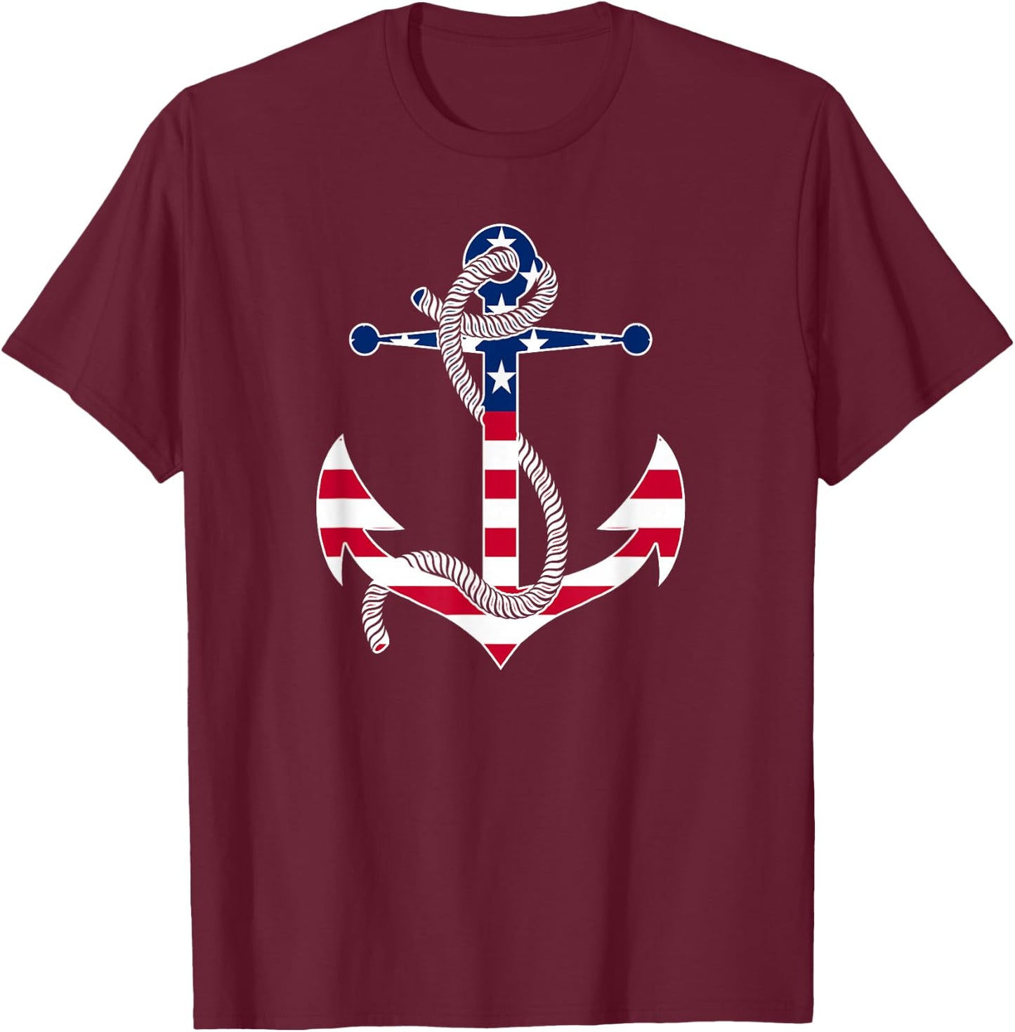 American Flag Patriotic Anchor - Memorial Day 4th of July T-Shirt - T-Shirt | Maroon