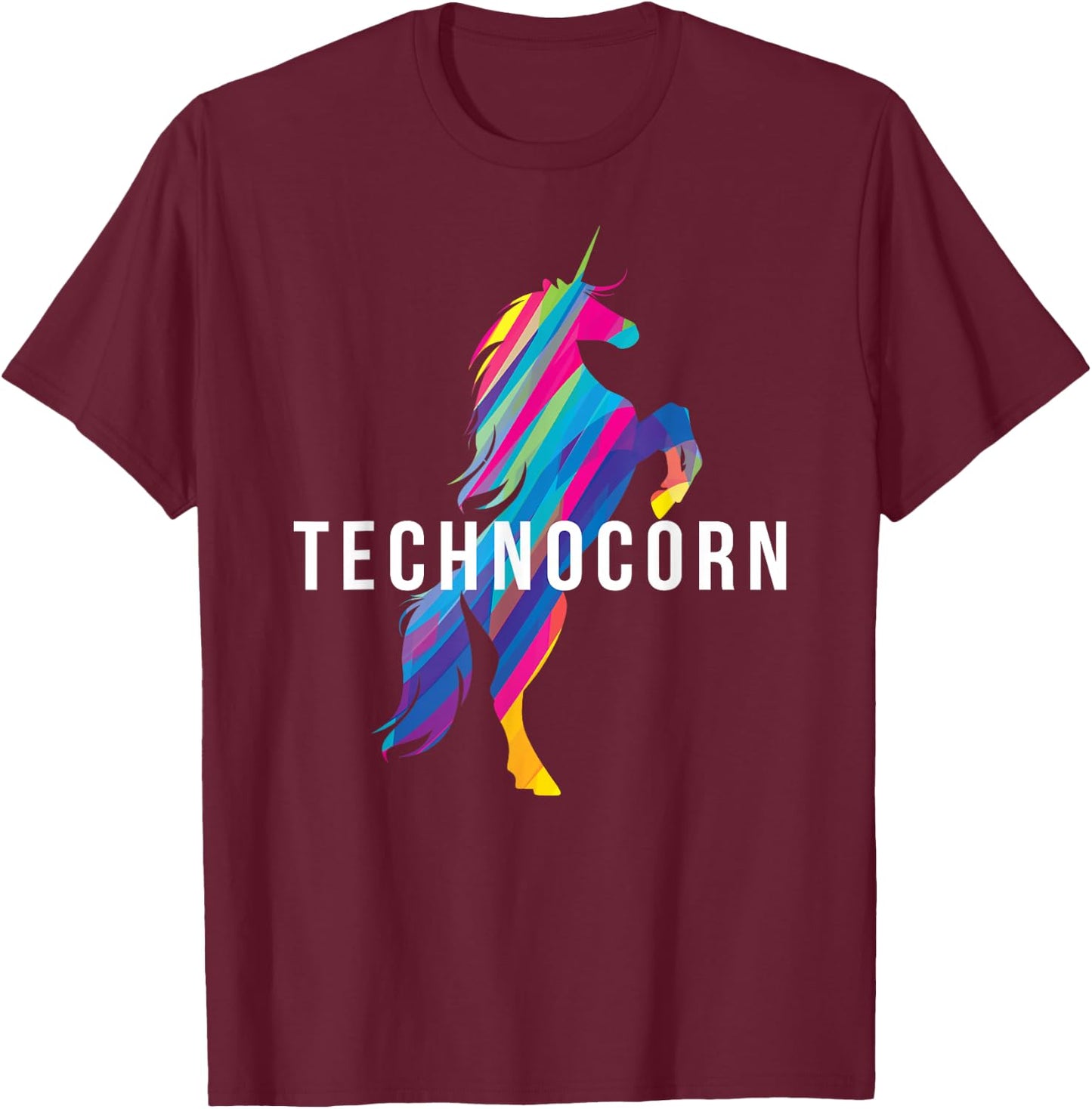 Technocorn I Electronic Raver Music DJ Festival Unicorn T-Shirt - T-Shirt | Maroon