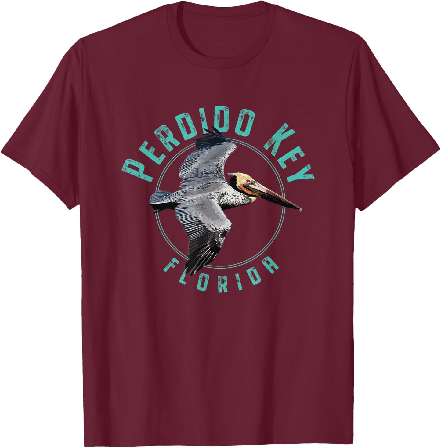 Perdido Key Florida Pelican Design T-Shirt - T-Shirt | Maroon