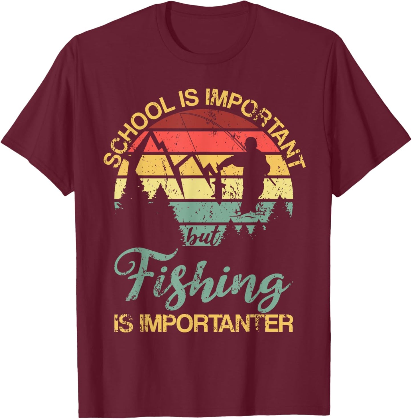 School Is Important But Fishing Is Importanter Youth Kids T-Shirt - T-Shirt | Maroon