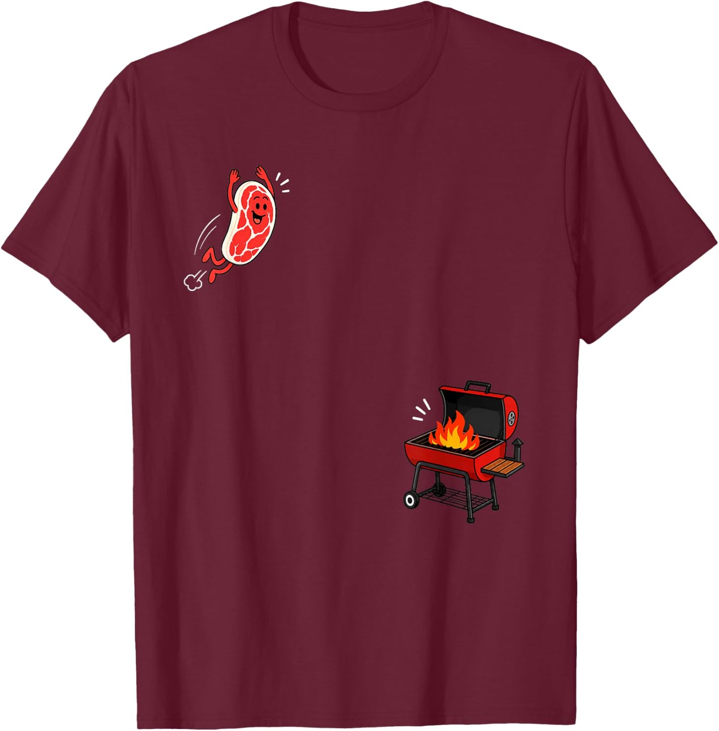 Steak Dive Funny Flying Steak BBQ Grilling Cartoon Humor Art T-Shirt - T-Shirt | Maroon