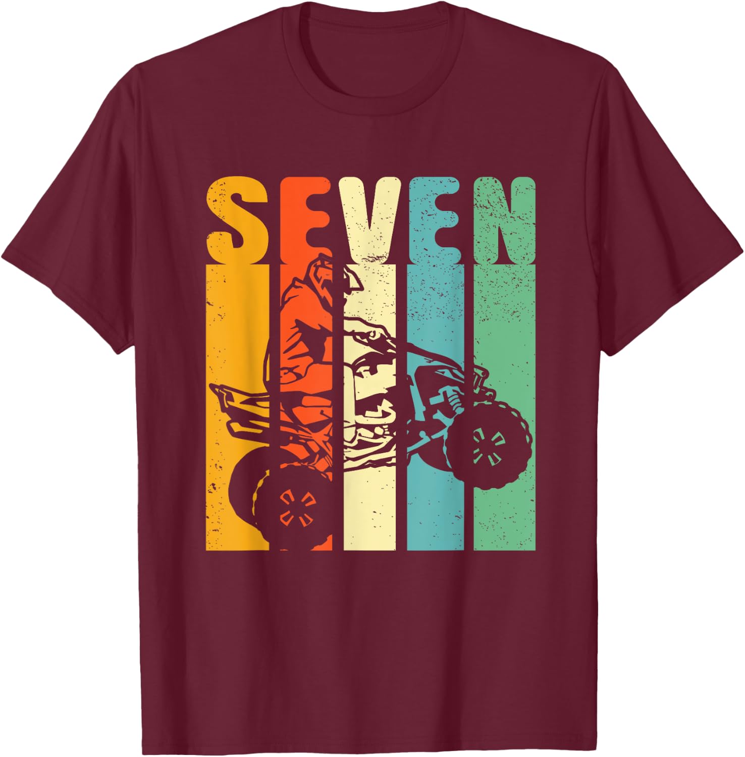 7th Birthday ATV Off Road Four Wheeler Quad Bike Mud Racing T-Shirt - T-Shirt | Maroon