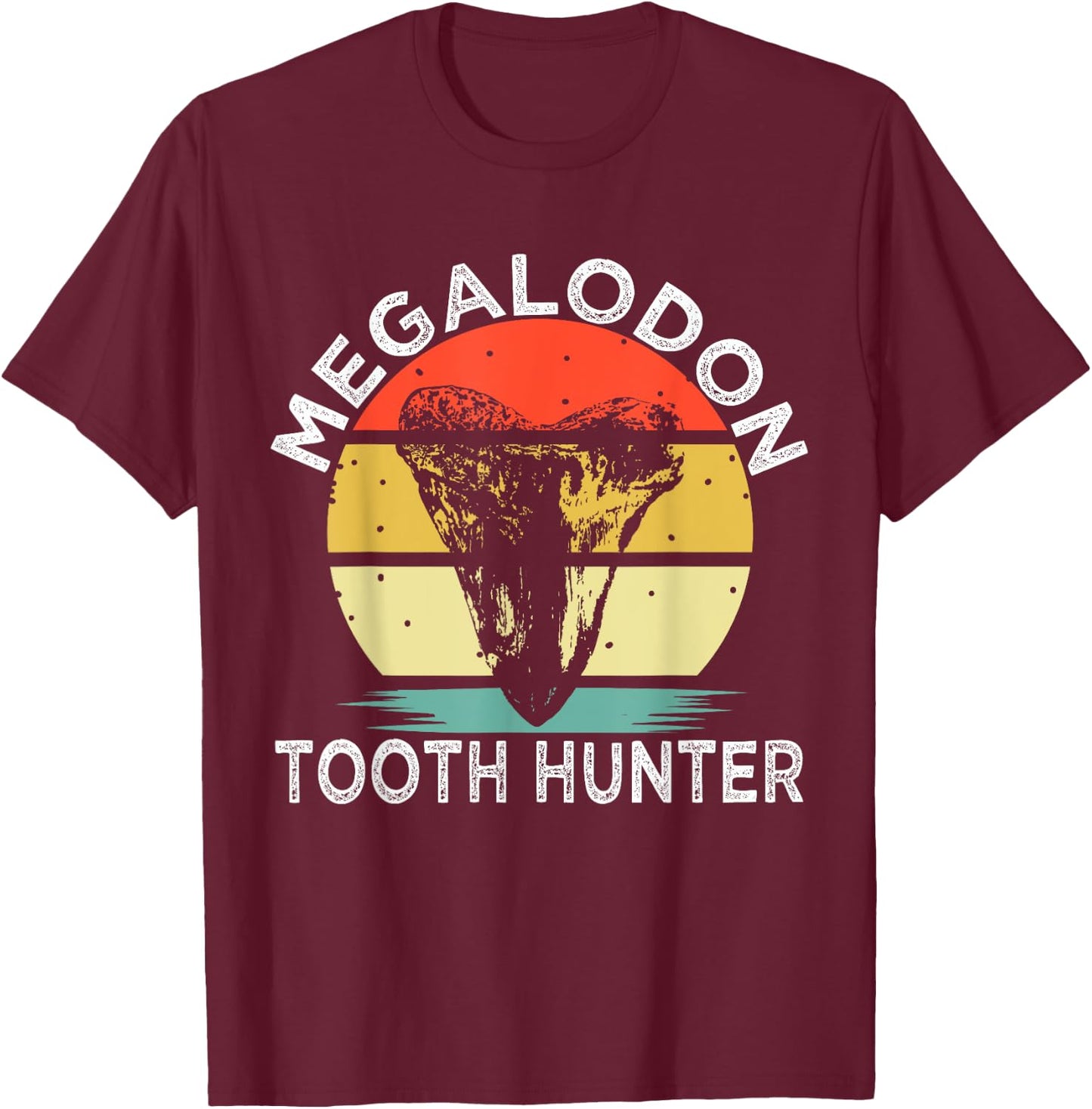 Megalodon Tooth Hunter Retro Shark Fossil Tooth Collector T-Shirt - T-Shirt | Maroon