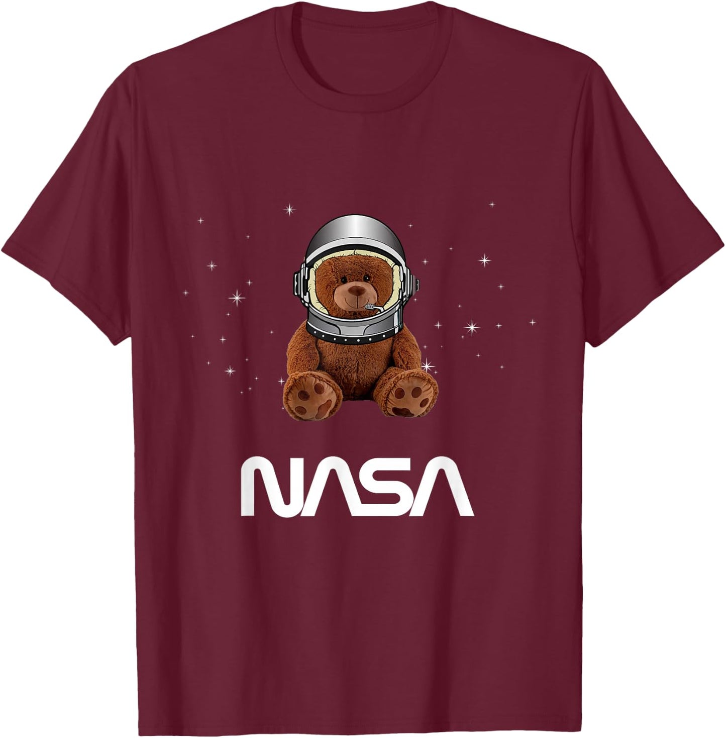 NASA Astronaut Teddy Bear Cute Helmet Worm Logo T-Shirt - T-Shirt | Maroon