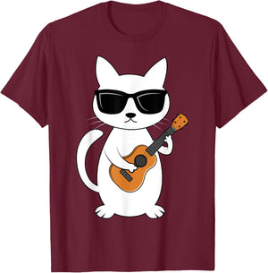 Ukulele Cat Ukulelist String Instrument T-Shirt - T-Shirt | Maroon