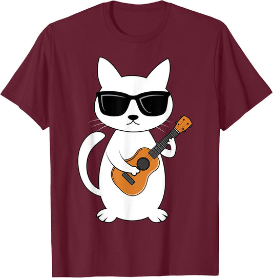 Ukulele Cat Ukulelist String Instrument T-Shirt - T-Shirt | Maroon