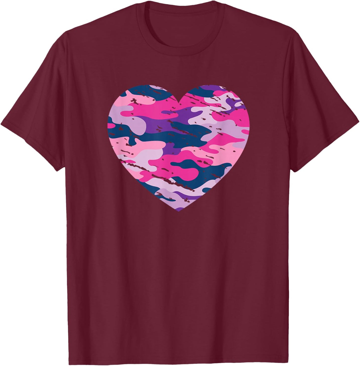 Camouflage Pink Blue Lavender Purple Camo Aesthetic Heart T-Shirt - T-Shirt | Maroon
