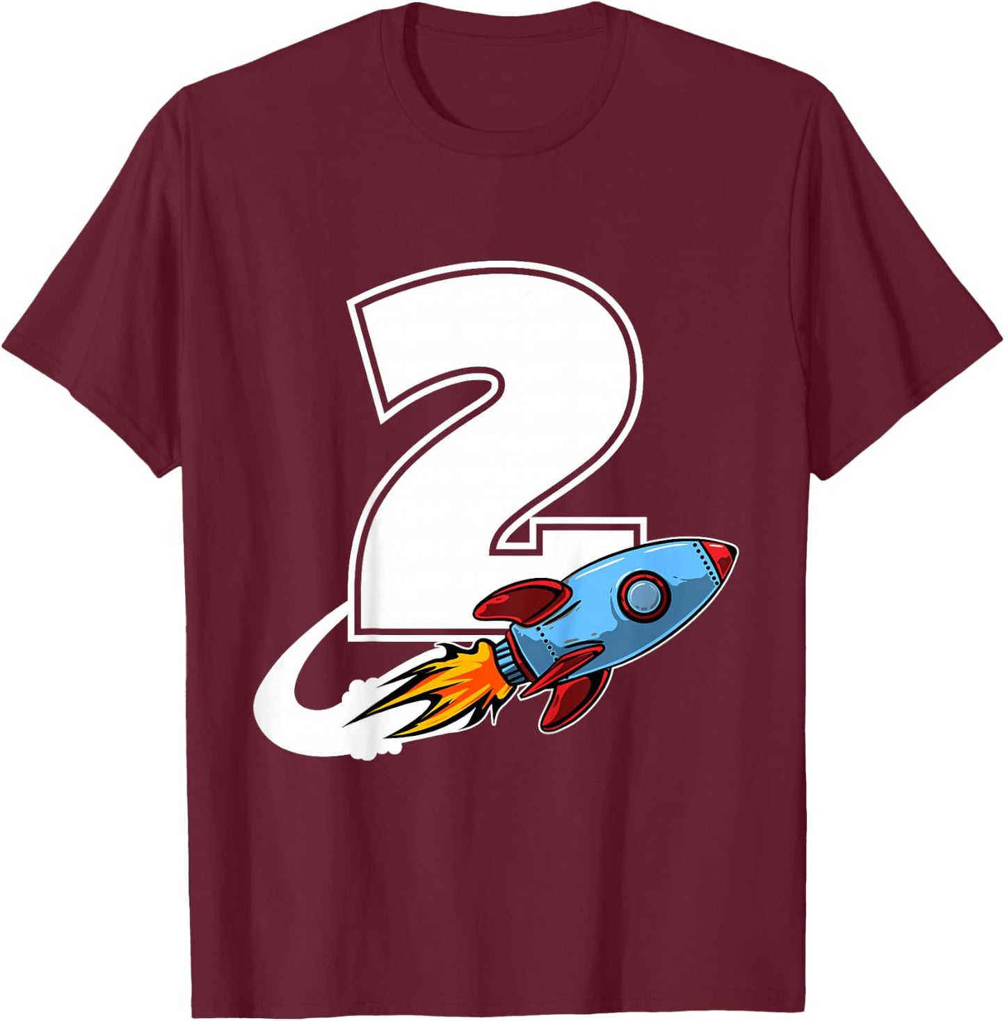 Outer Space 2 Year Old 2nd Birthday Two Rocket Ship Party T-Shirt - T-Shirt | Maroon