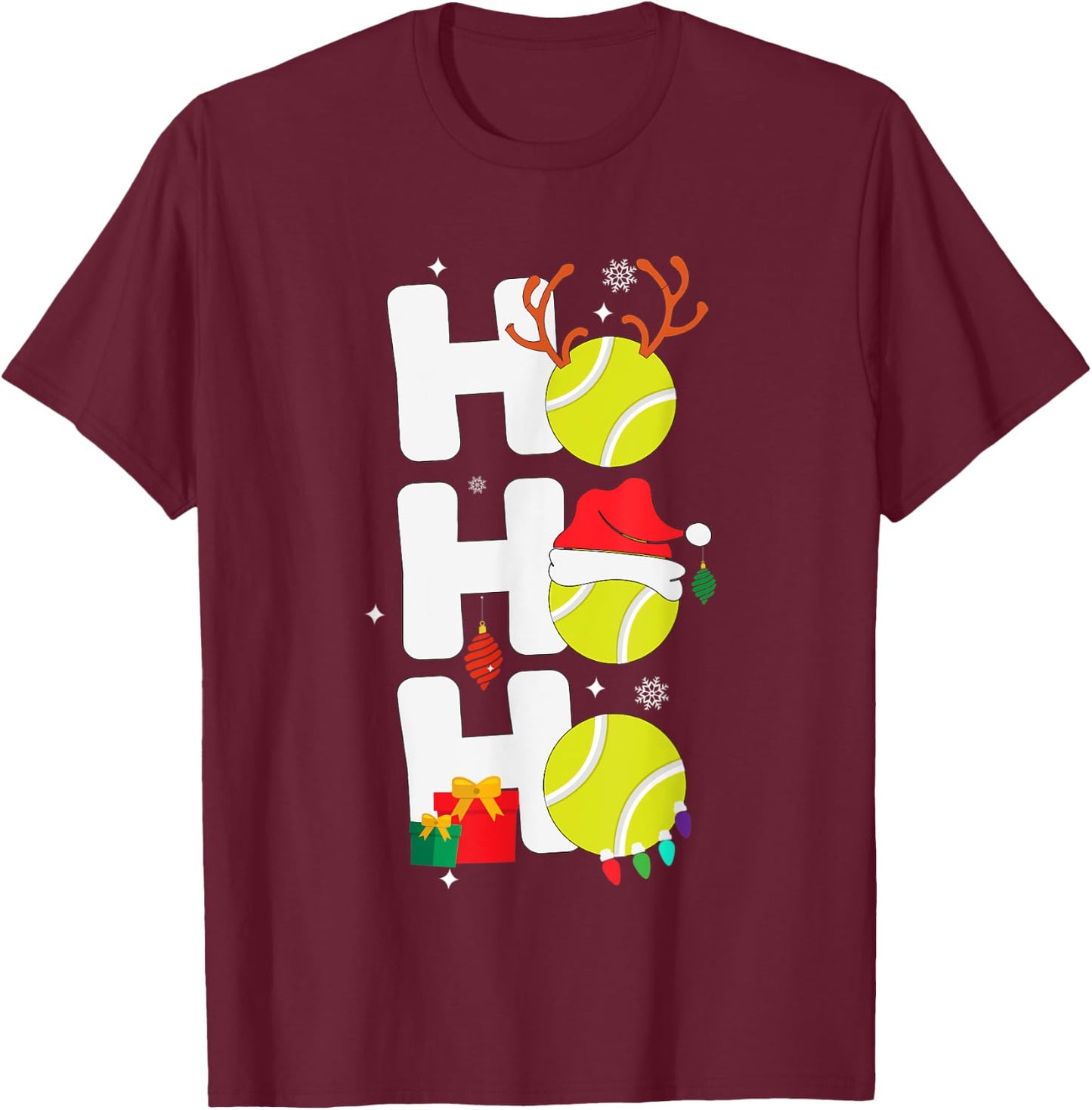 Christmas Funny Ho Ho Ho tennis Santa Lover T-Shirt - T-Shirt | Maroon