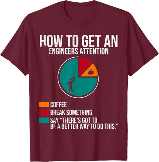 How to Get Engineers Attention Funny Coffee Work Humor T-Shirt - T-Shirt | Maroon