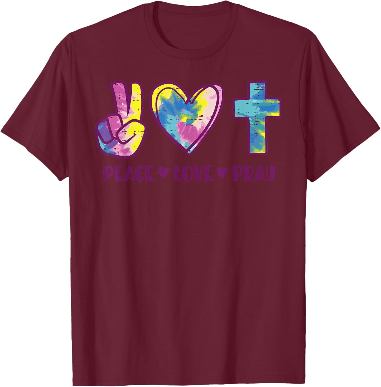 Peace Love Pray God Jesus Christian Hippie Men Women Kids T-Shirt - T-Shirt | Maroon