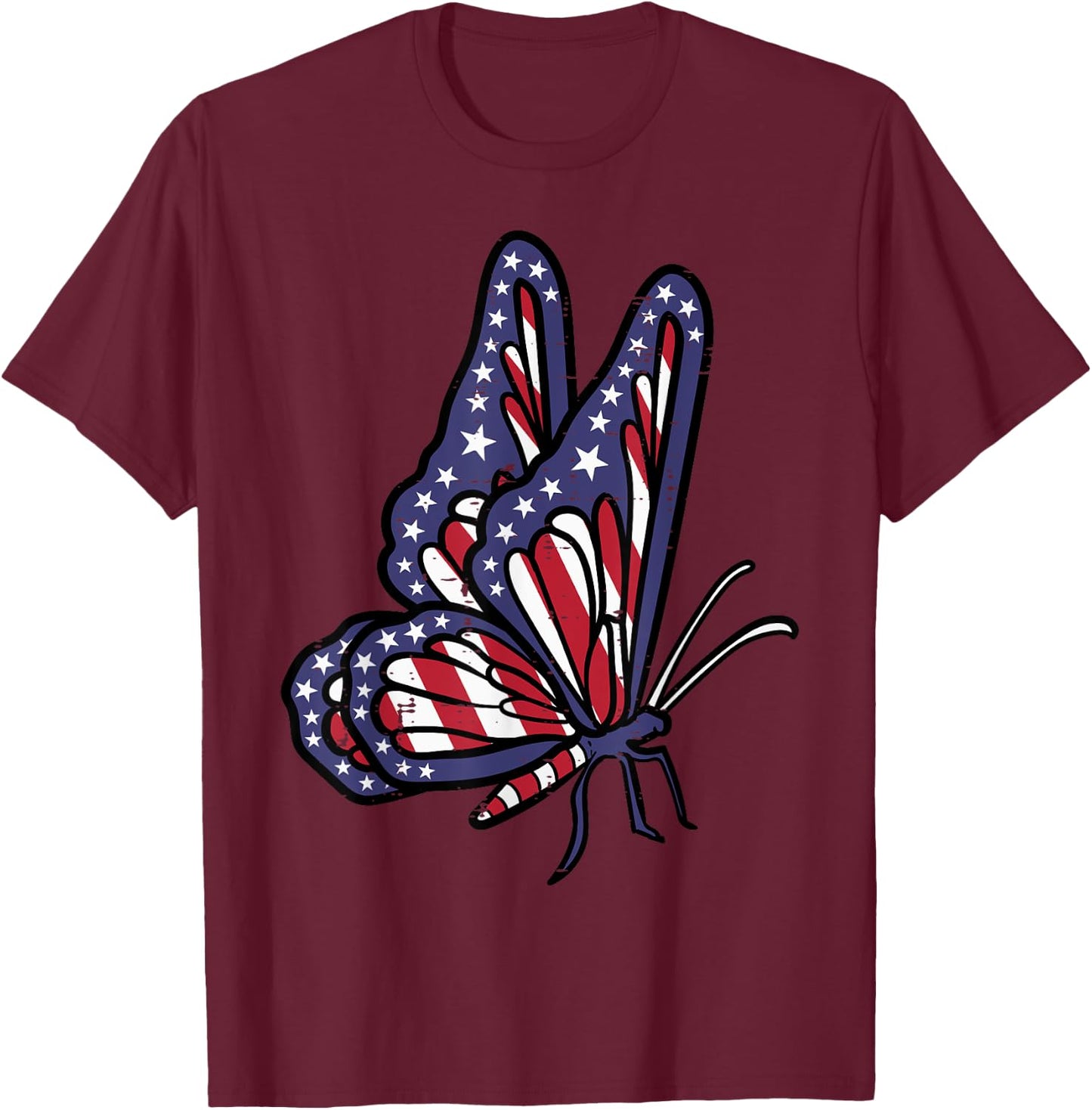 US American Flag Butterfly Memorial Day 4th July Of Patriot T-Shirt - T-Shirt | Maroon