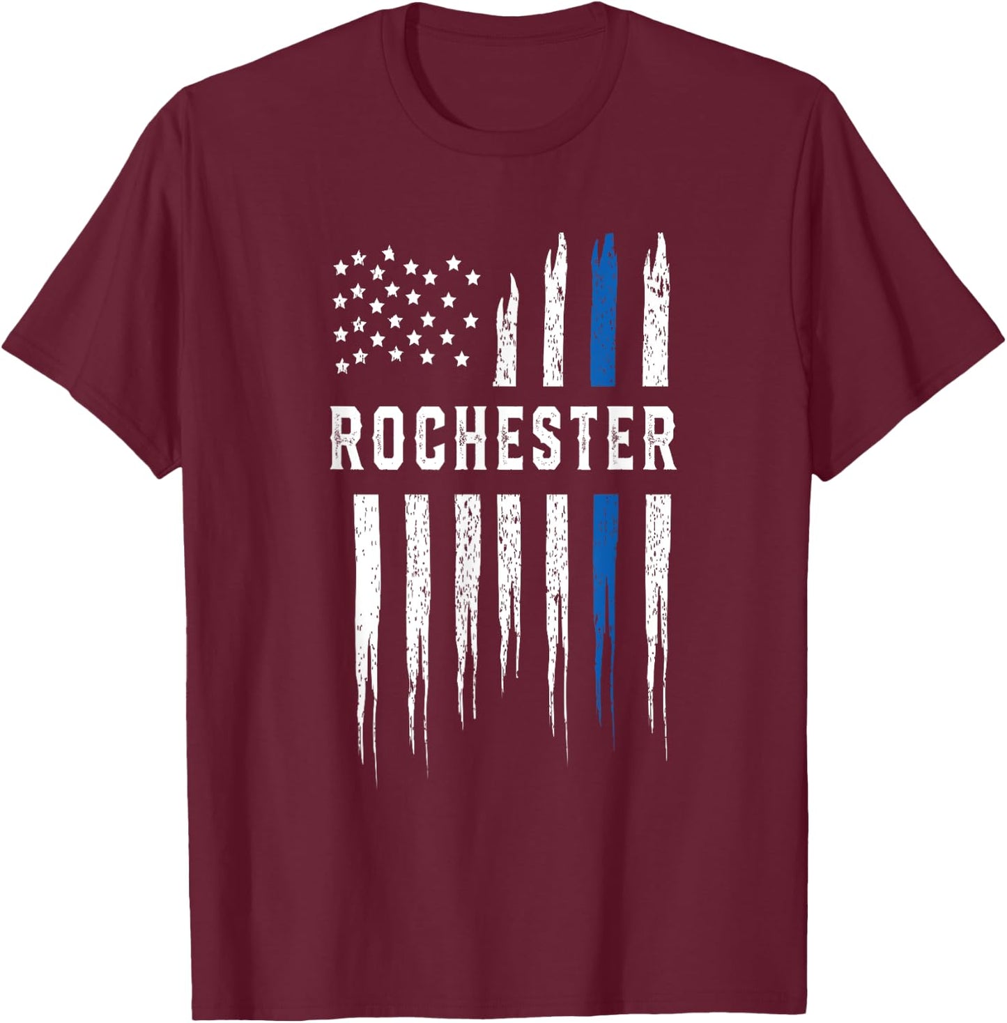 Thin Blue Line Heart Rochester Police Officer New York Cops T-Shirt - T-Shirt | Maroon