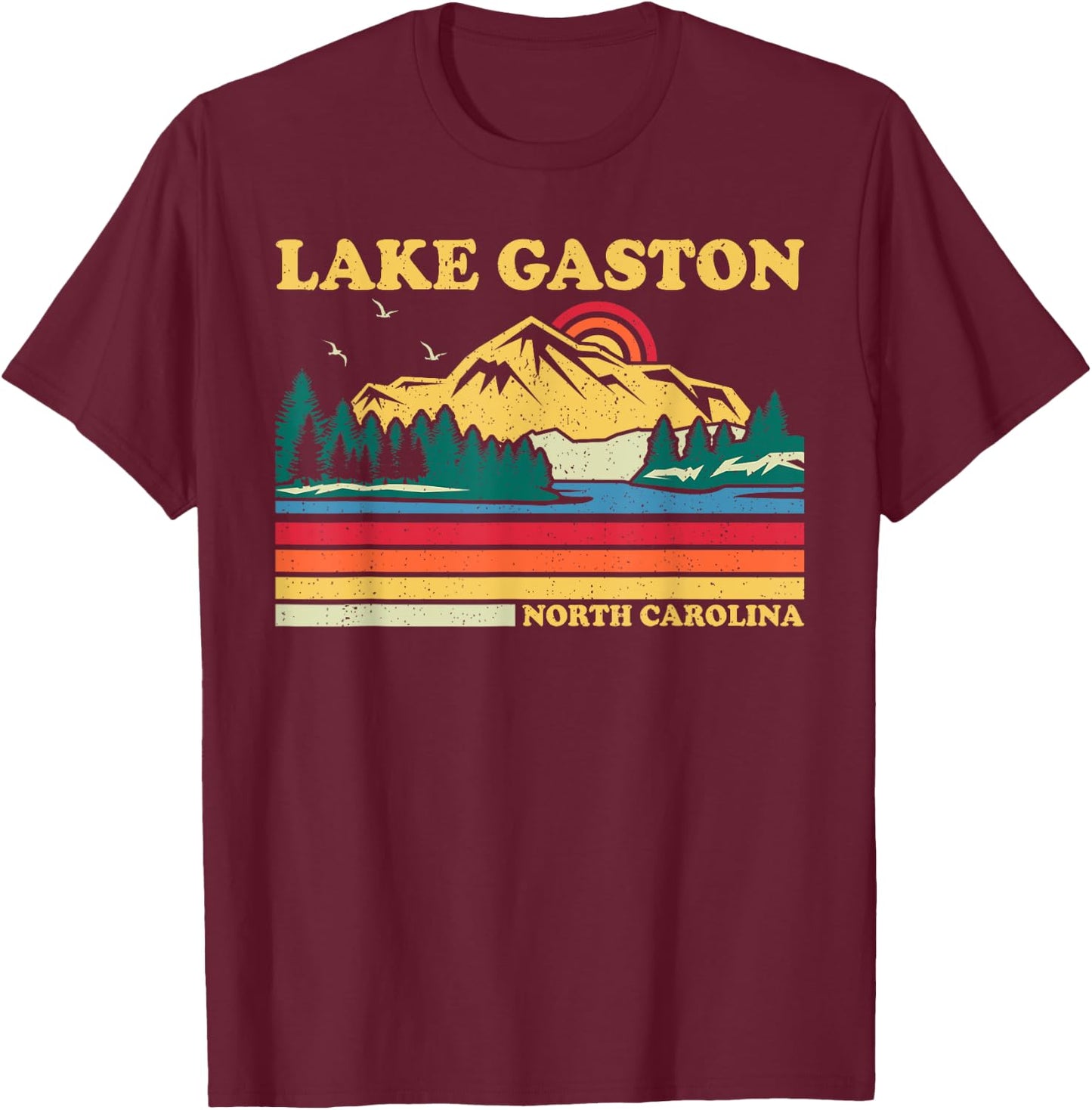 Vintage Retro Family Vacation North Carolina Gaston Lake T-Shirt - T-Shirt | Maroon