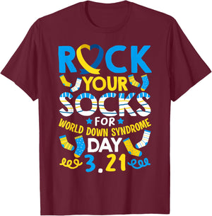 Rock Your Socks Down Syndrome Day Awareness for Boys Girls T-Shirt - T-Shirt | Maroon