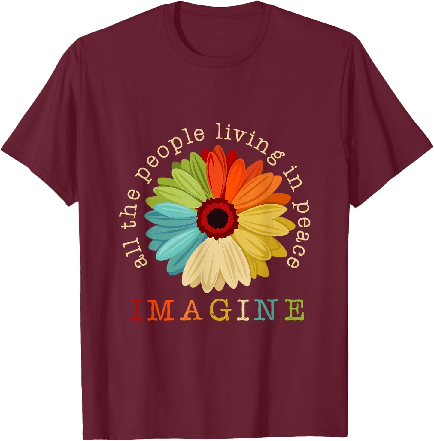 Imagine All The People Daisy Vintage Black 3X-Large T-Shirt - T-Shirt | Maroon