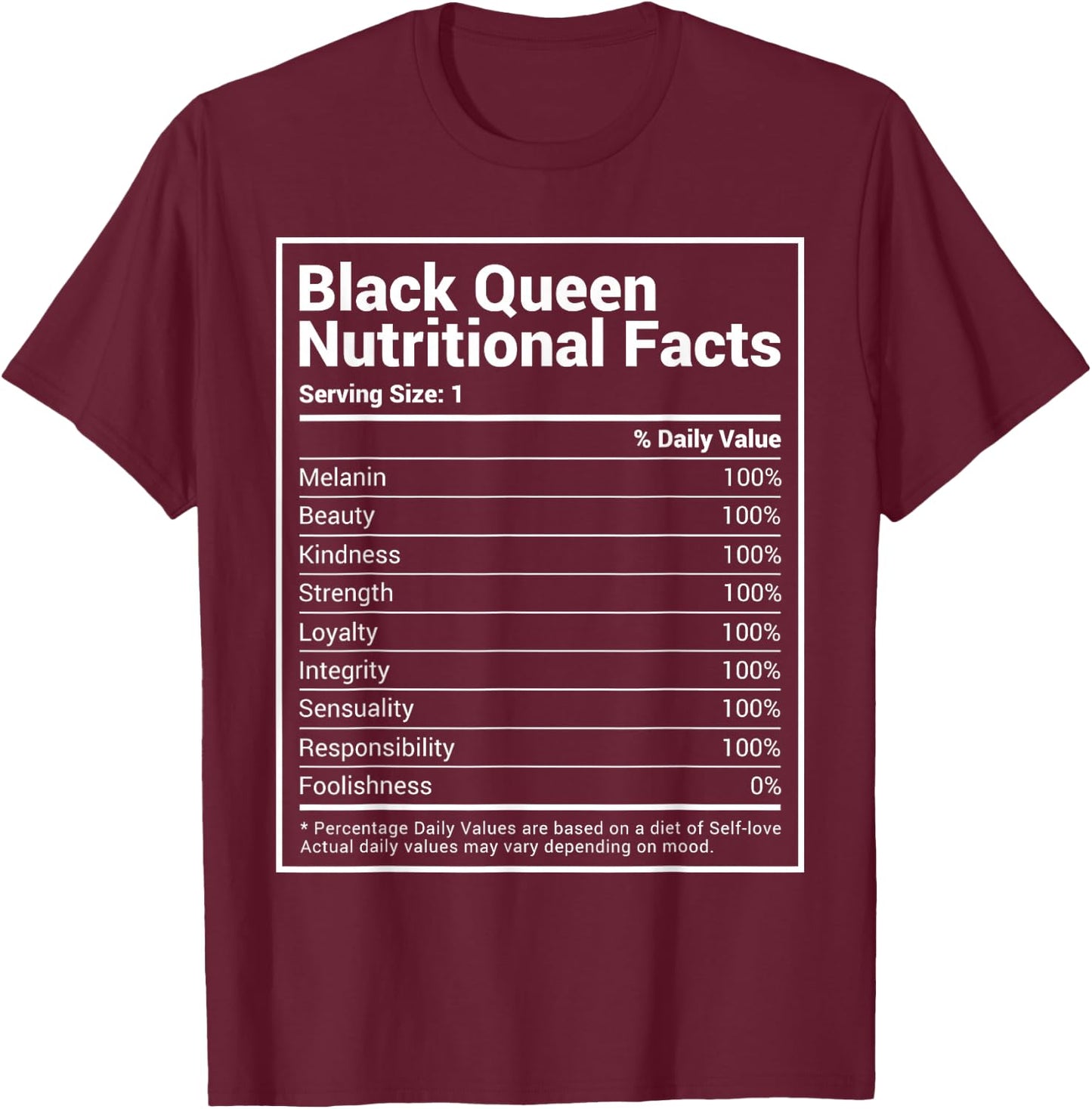 Black Queen Nutrition Facts Proud Black History Month Pride T-Shirt - T-Shirt | Maroon