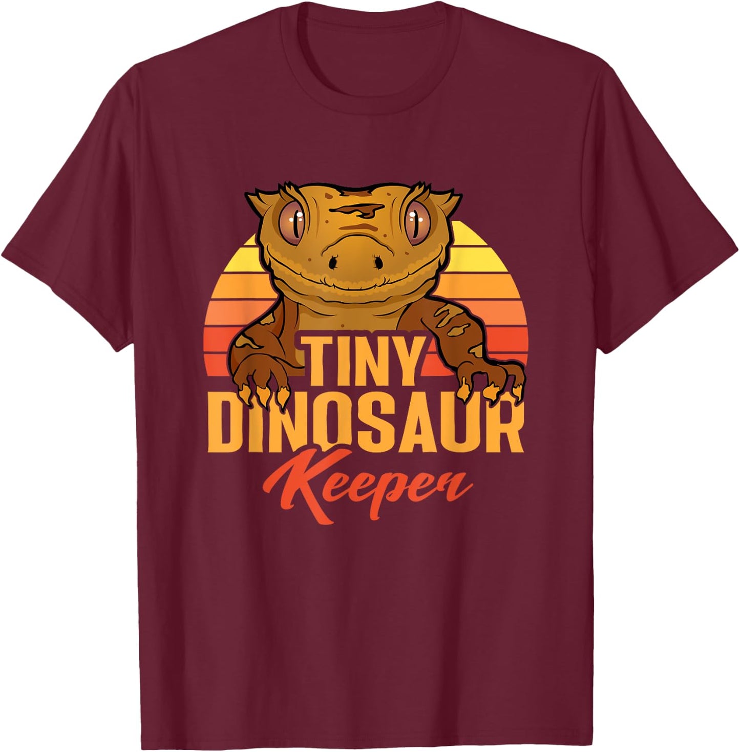 Retro Crested Gecko Tiny Dinosaur Keeper Herpetologist T-Shirt - T-Shirt | Maroon