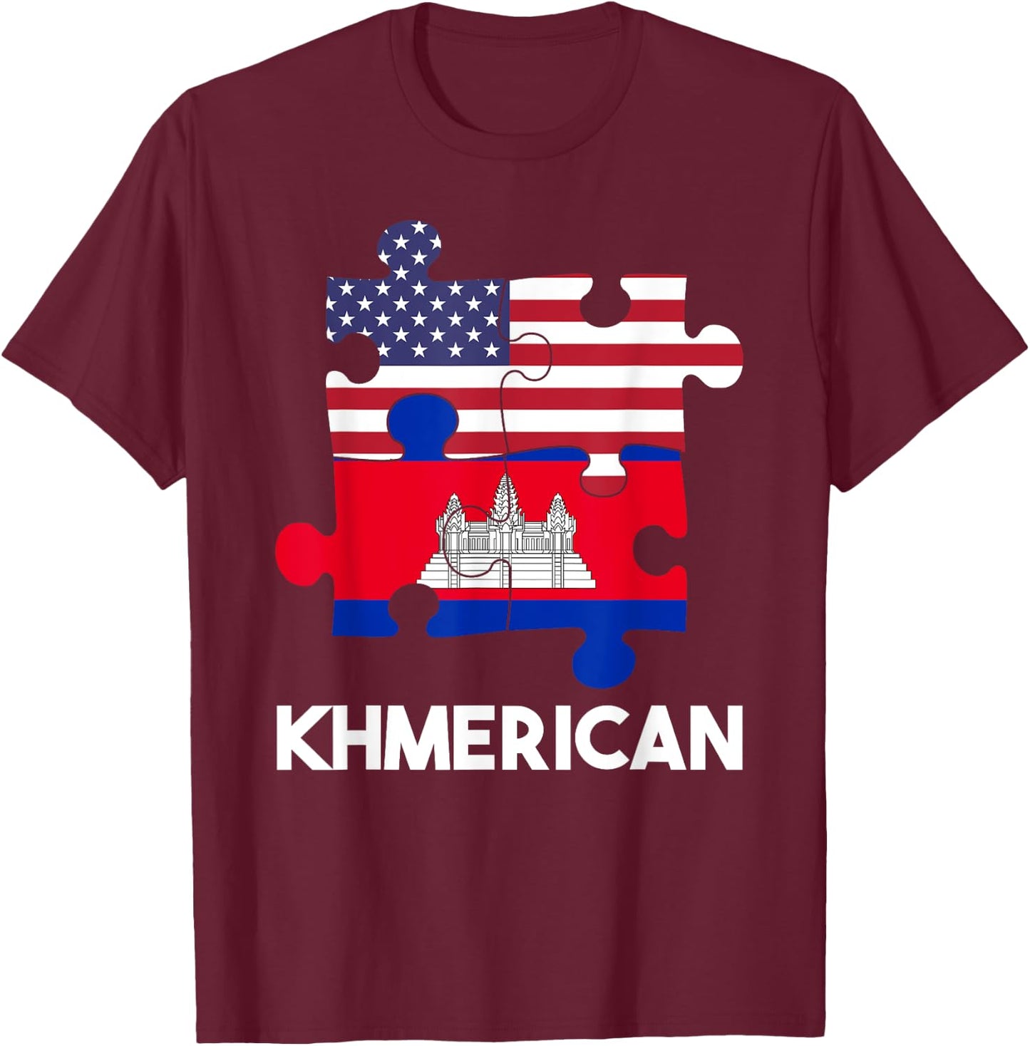 Cambodia Cambodian Khmer Proud Flag America American DNA T-Shirt - T-Shirt | Maroon