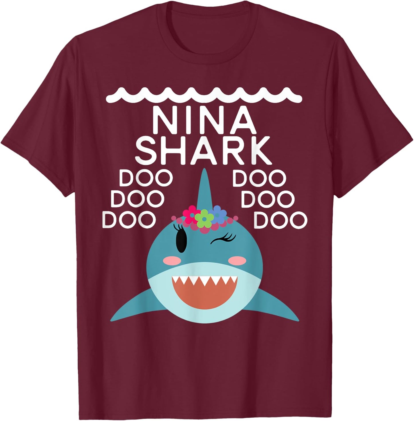 Nina Shark shirt Matching Family Shirts Shark Family T-Shirt - T-Shirt | Maroon