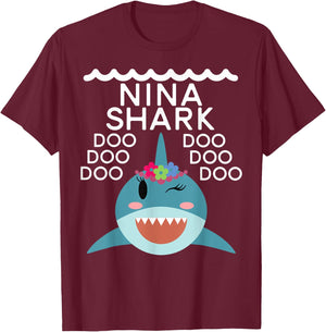 Nina Shark shirt Matching Family Shirts Shark Family T-Shirt - T-Shirt | Maroon