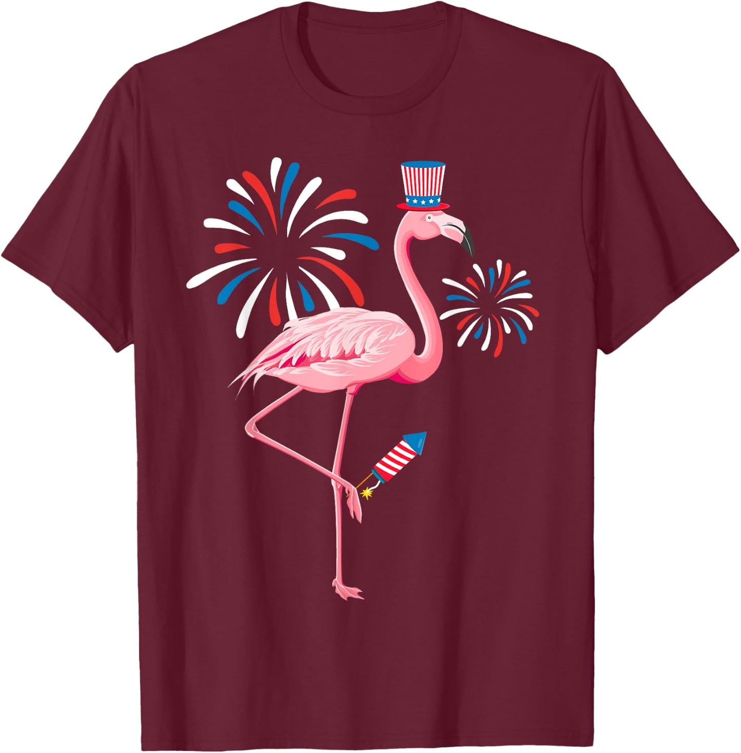 Cute 4th Of July Flamingo Fireworks Kids Toddler Boys Girls T-Shirt - T-Shirt | Maroon