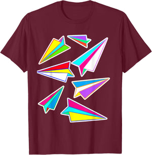 Boys Funny Paper Airplane Pilot Origami Shirt T-Shirt - T-Shirt | Maroon