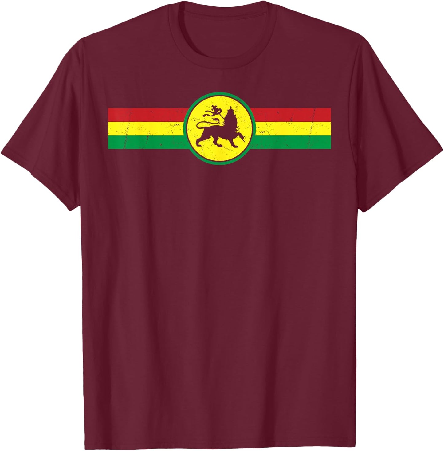 Lion of Judah Juda Rasta Rastafari Reggae T-Shirt - T-Shirt | Maroon