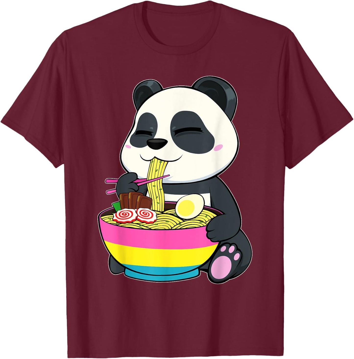 Panda Eating Ramen LGBT-Q Pansexual Pride Pan Flag Color T-Shirt - T-Shirt | Maroon