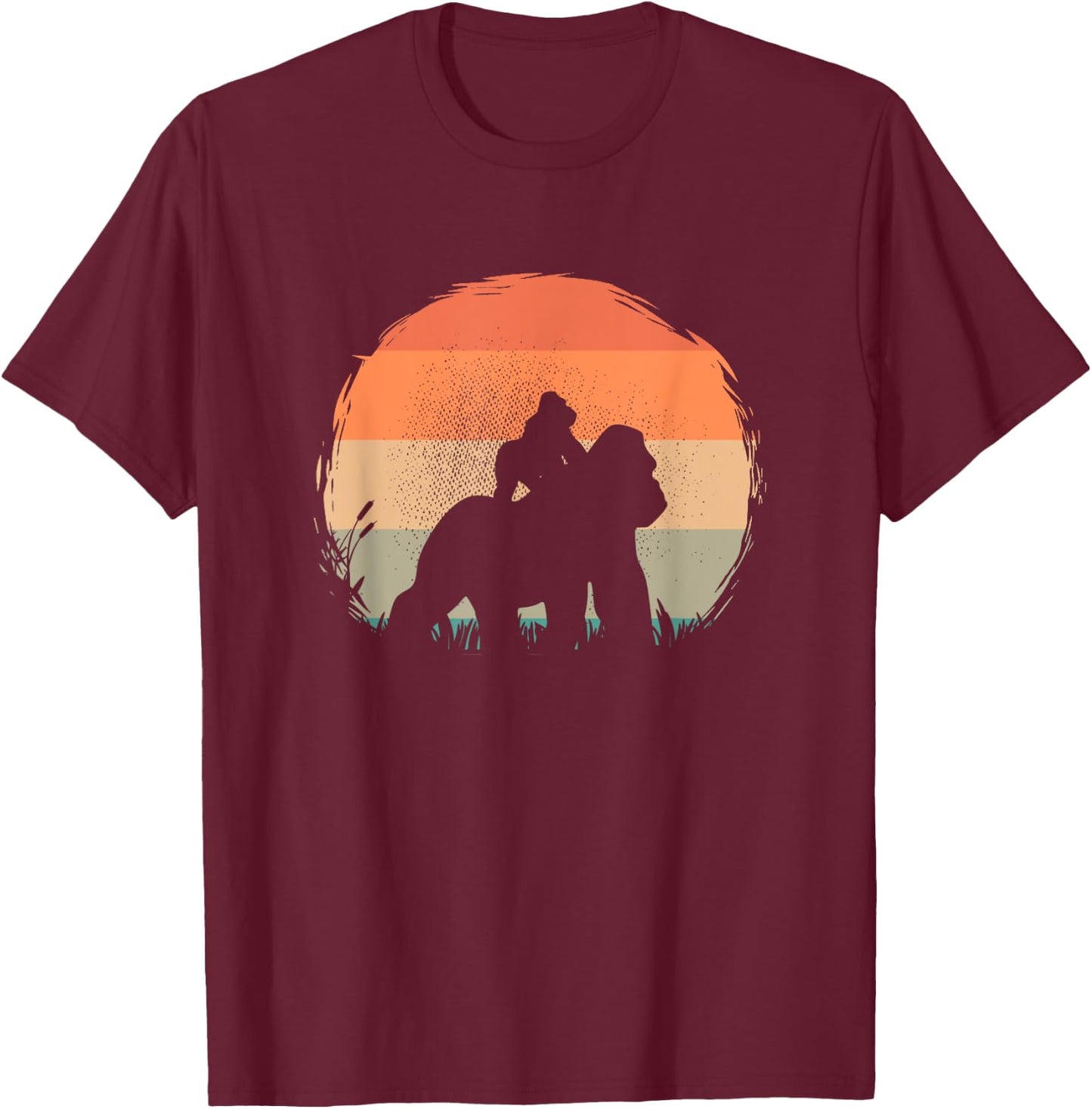 Vintage Gorilla Baby Riding Gorilla King Retro Sunset Funny T-Shirt - T-Shirt | Maroon