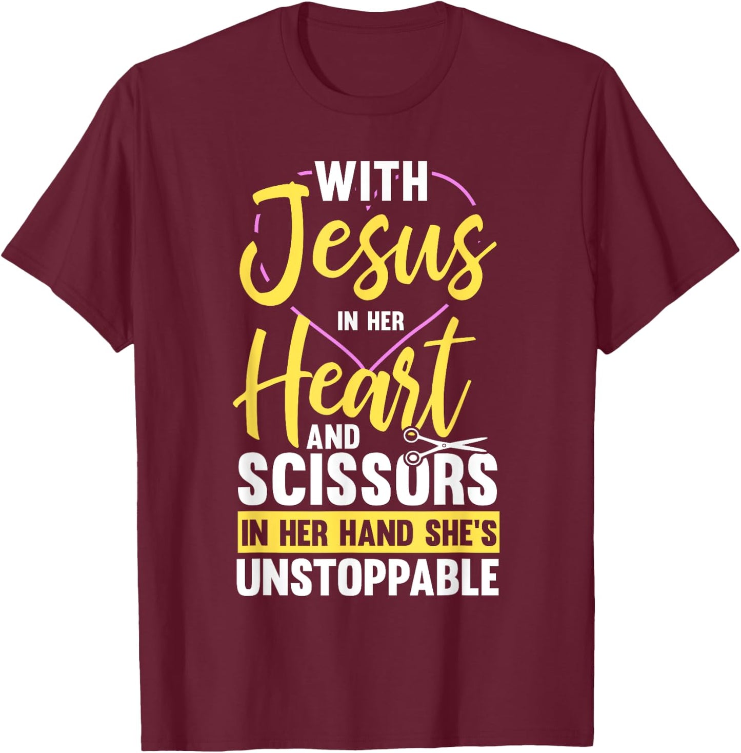 Hairdresser Shirt Jesus In Heart Scissor Hairstylist T-Shirt - T-Shirt | Maroon
